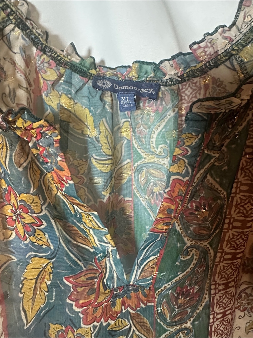 Democracy Green Multi Floral Boho Blouse - Picture 7 of 9